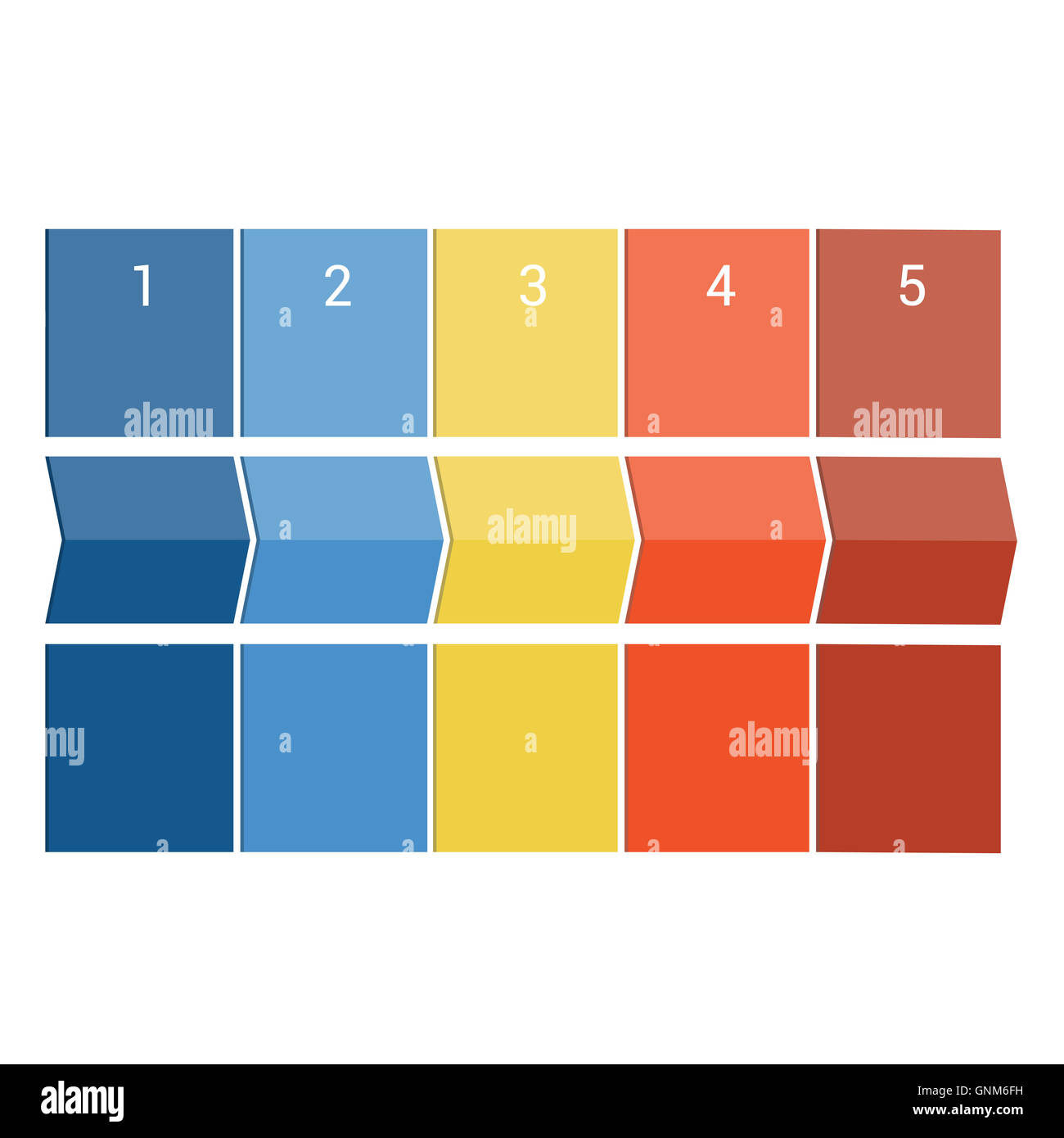 Horizontale Pfeile und Streifen. Konzeptionelle Timeline Infografik Vorlagendesign für fünf Position nummeriert Stockfoto