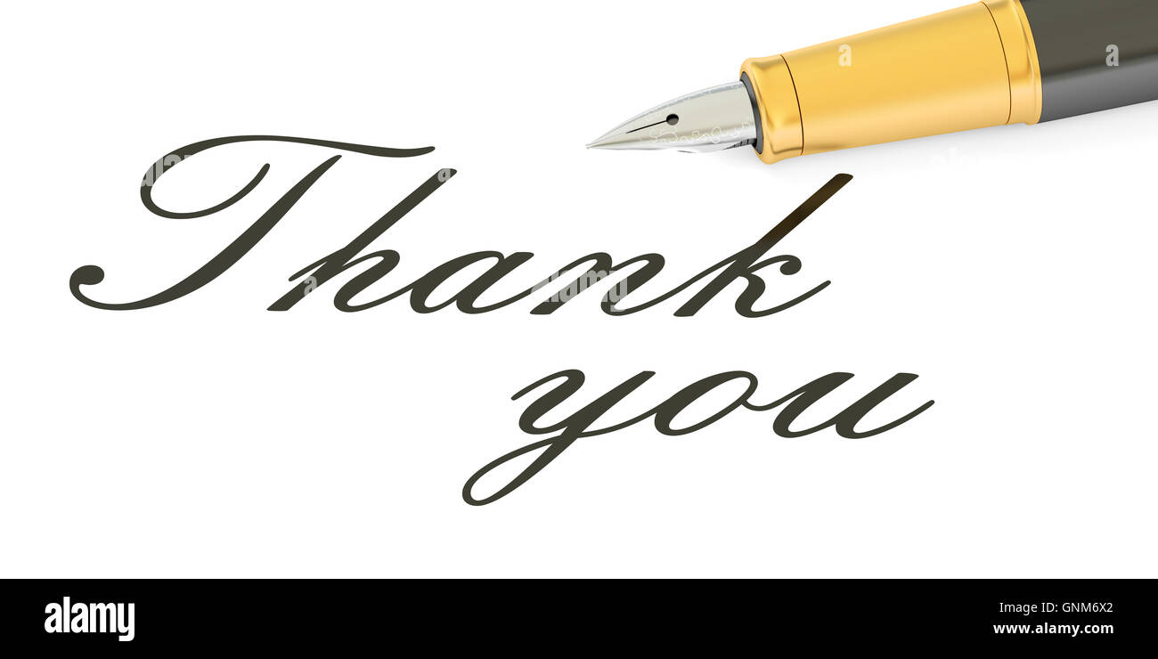 Ich danke Ihnen Text und Füllfederhalter, 3D rendering Stockfoto