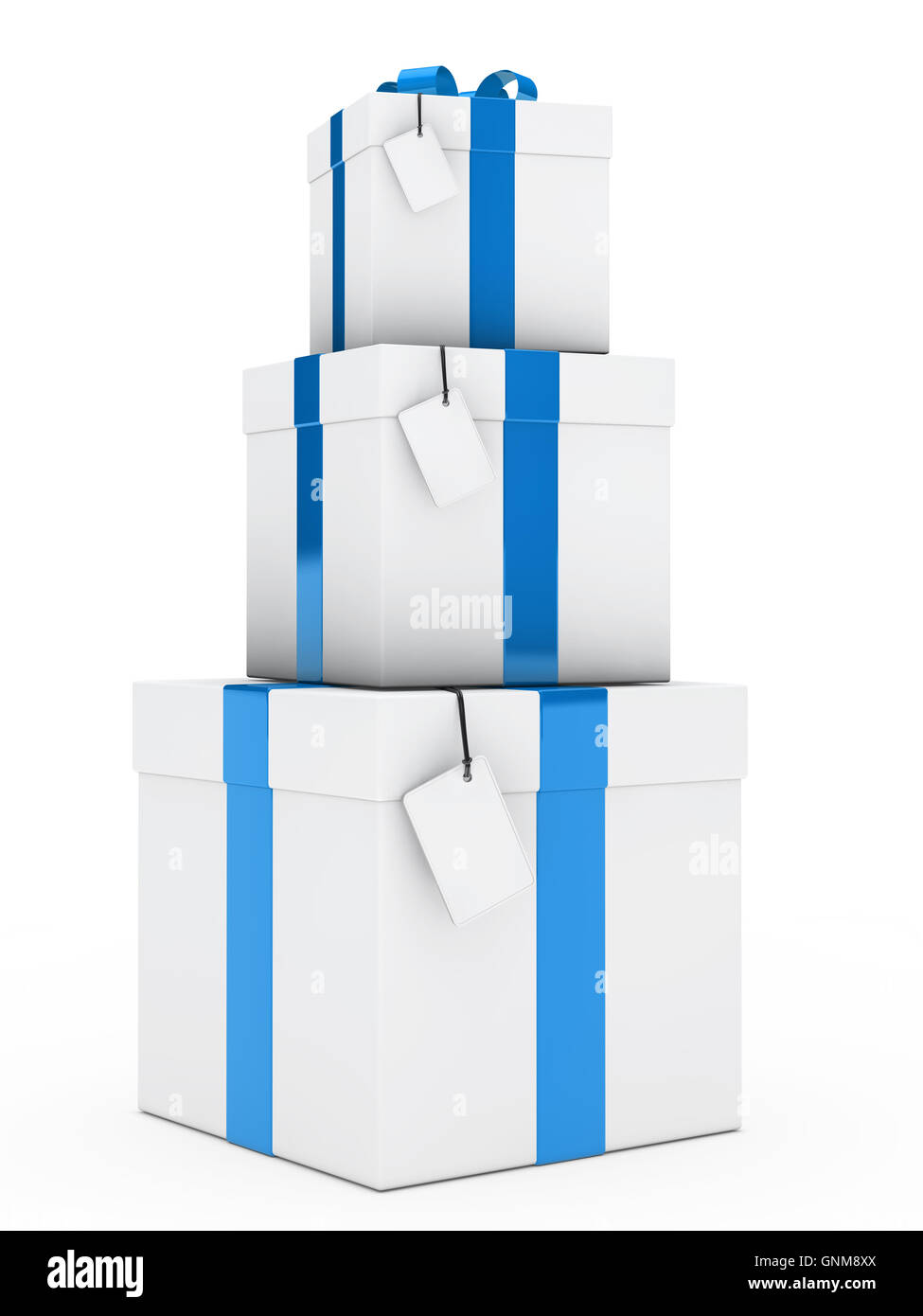 Geschenk-Boxen blau weiße Stapel Stockfoto
