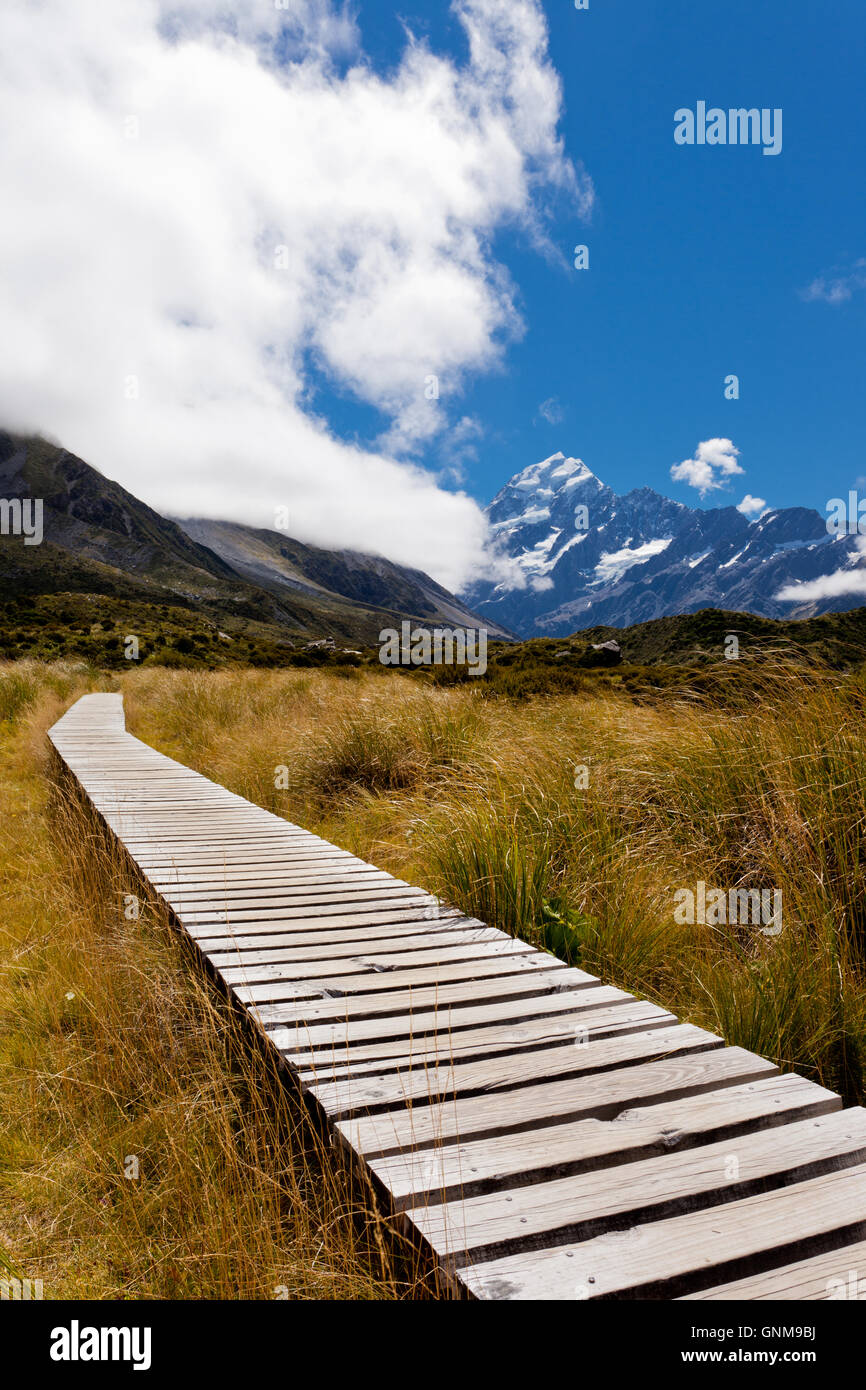 Hooker Valley mit Aoraki Mt. Cook Südalpen NZ Stockfoto