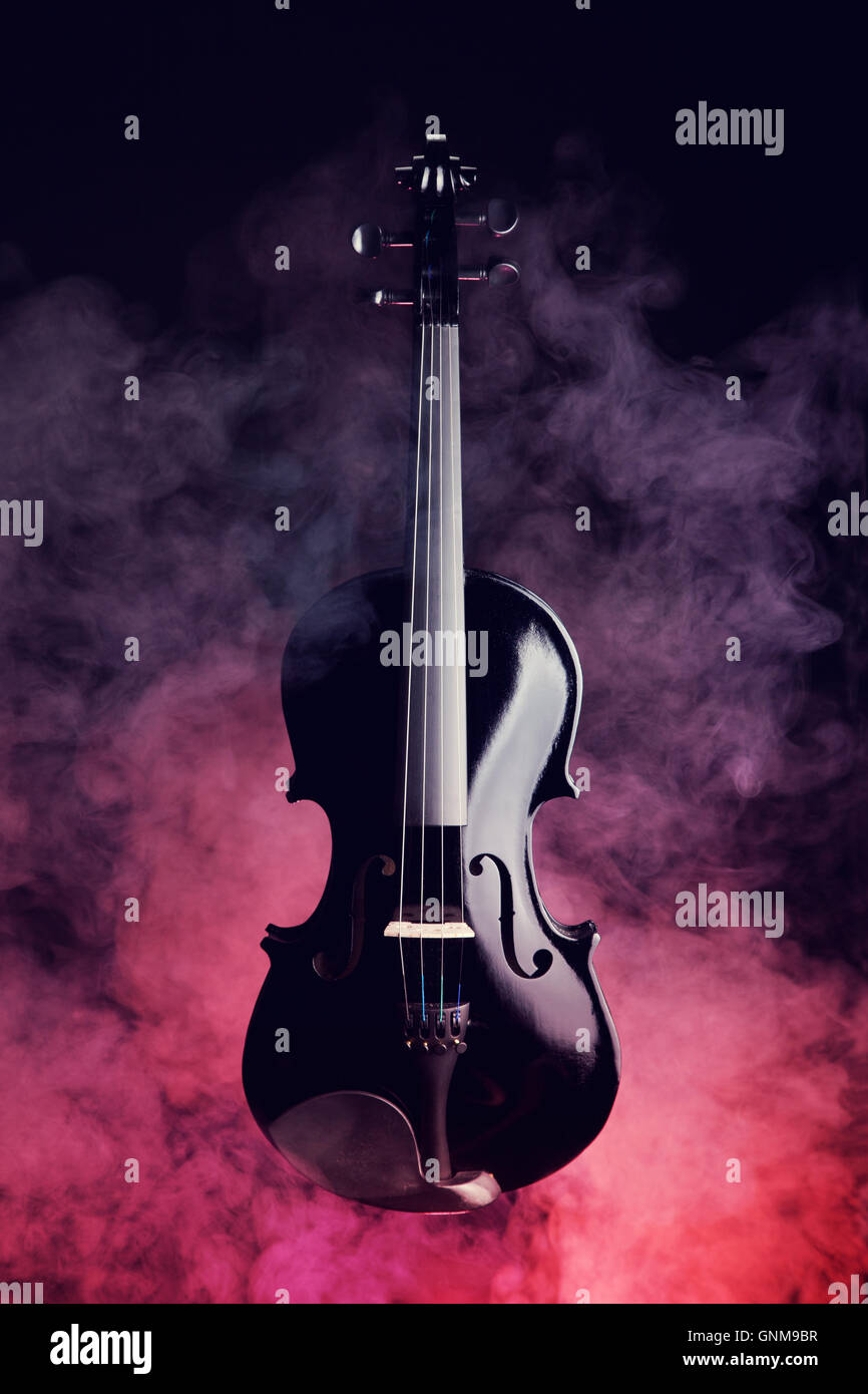 Elegante schwarze Violine in Rauch Stockfoto