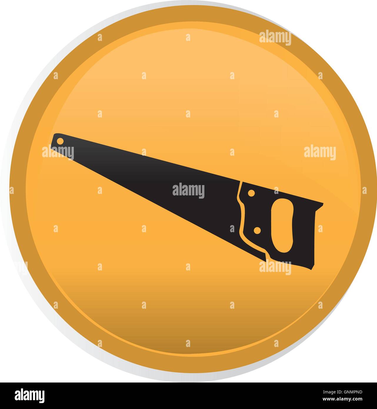 Isolierte gelbe Taste mit eine schwarze Silhouette einer Säge Stock Vektor