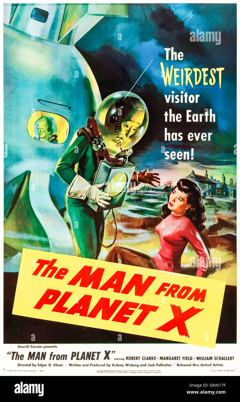 Der Mann aus Planet X (1951) unter der Regie von Ulmers und starring Robert Clarke, Margaret Field und Raymond Bond ein Alien von einem Planeten, der Erde vorbei fällt auf eine schottische Insel. Siehe Beschreibung für mehr Informationen. Stockfoto
