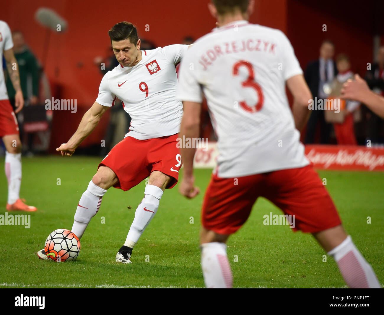 WROCLAW, Polen - 26. März 2016: Robert Lewandowski in Aktion während internationaler Fußball Freundschaftsspiel Polen Vs Finnland Stockfoto