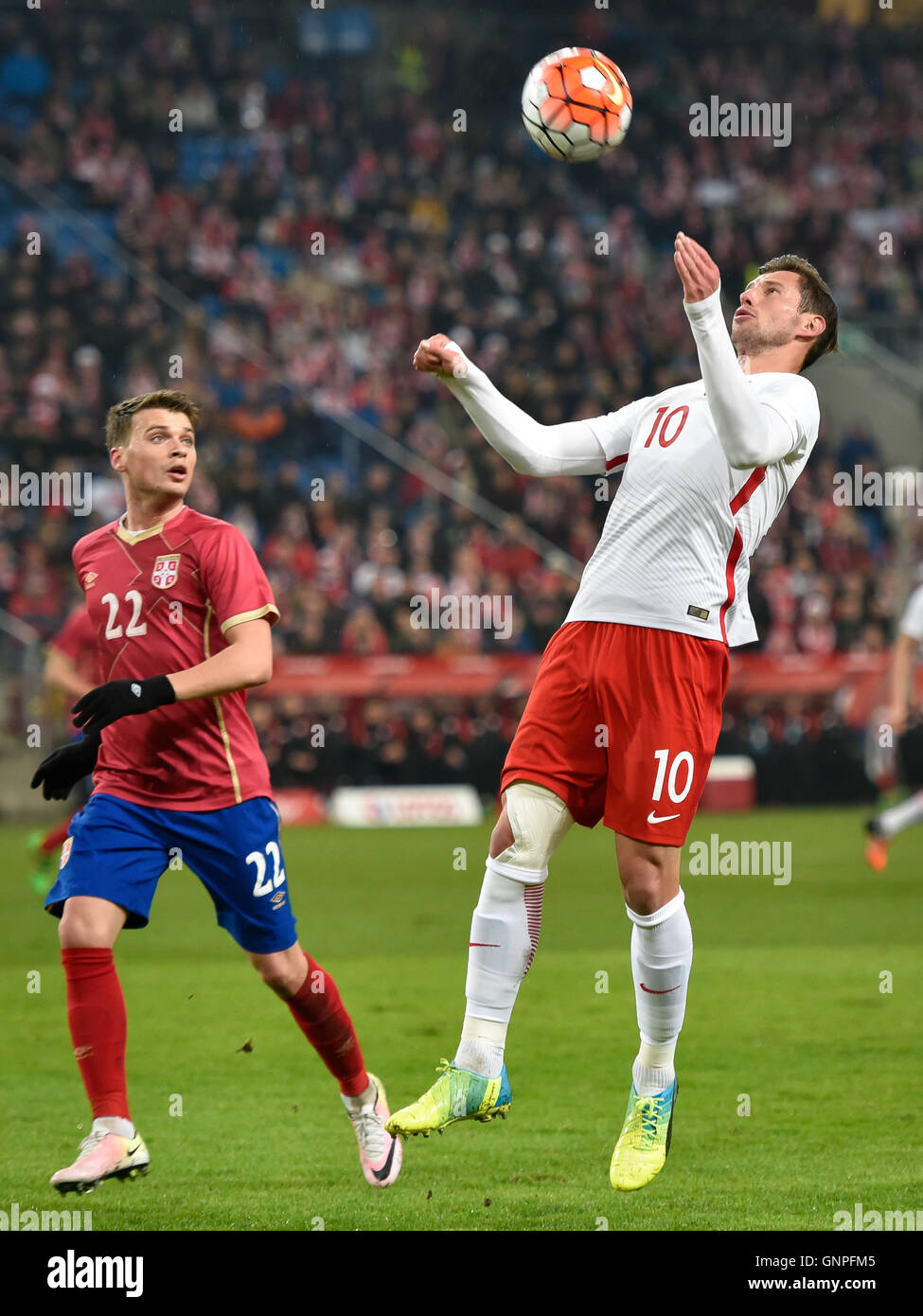 Posen, Polen - 23. März 2016: Grzegorz Krychowiak in Aktion während internationaler Fußball Freundschaftsspiel Polen Vs Serbien 1:0 Stockfoto