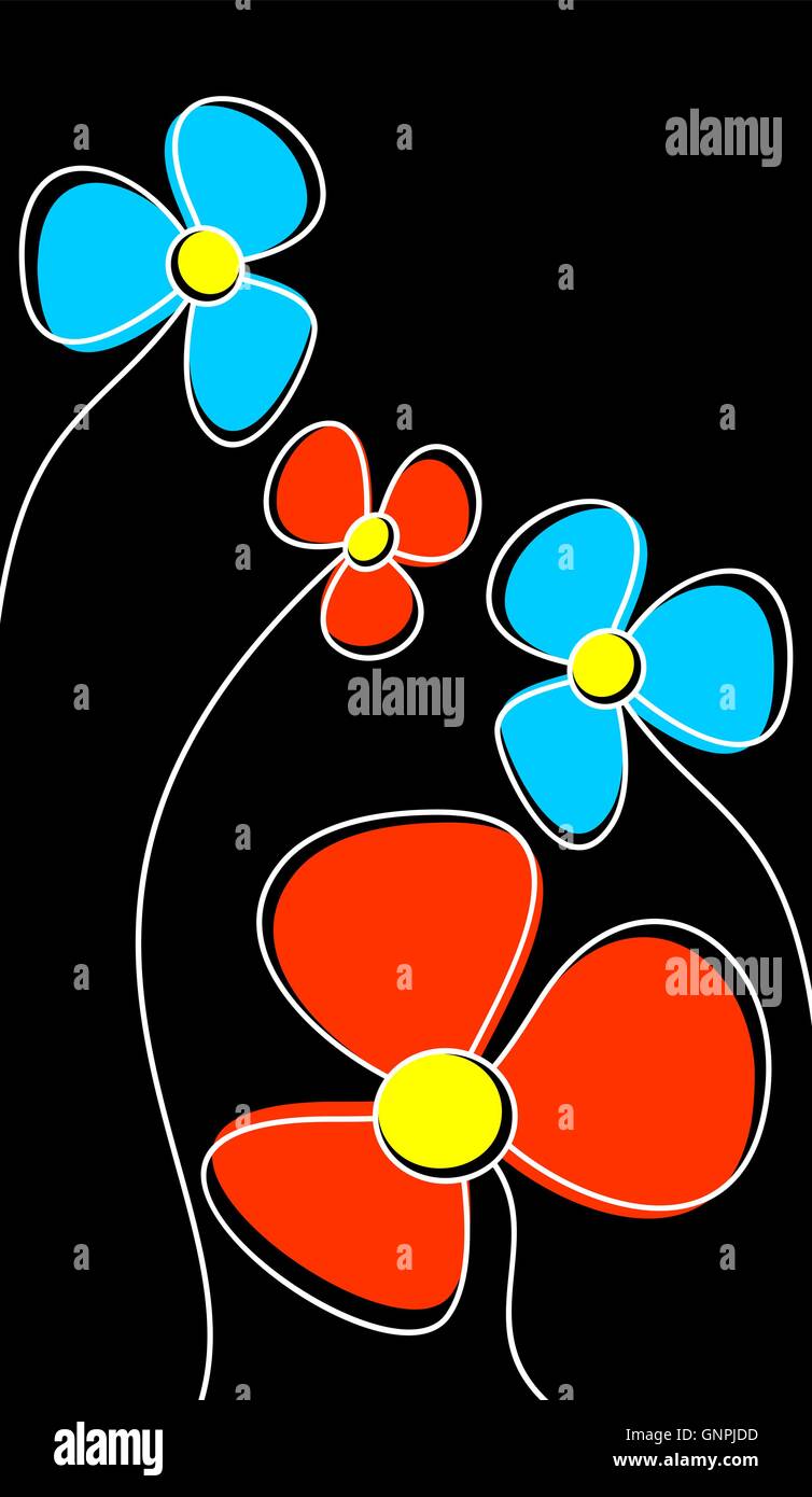 Blumen auf einem schwarzen Hintergrund. Stock Vektor