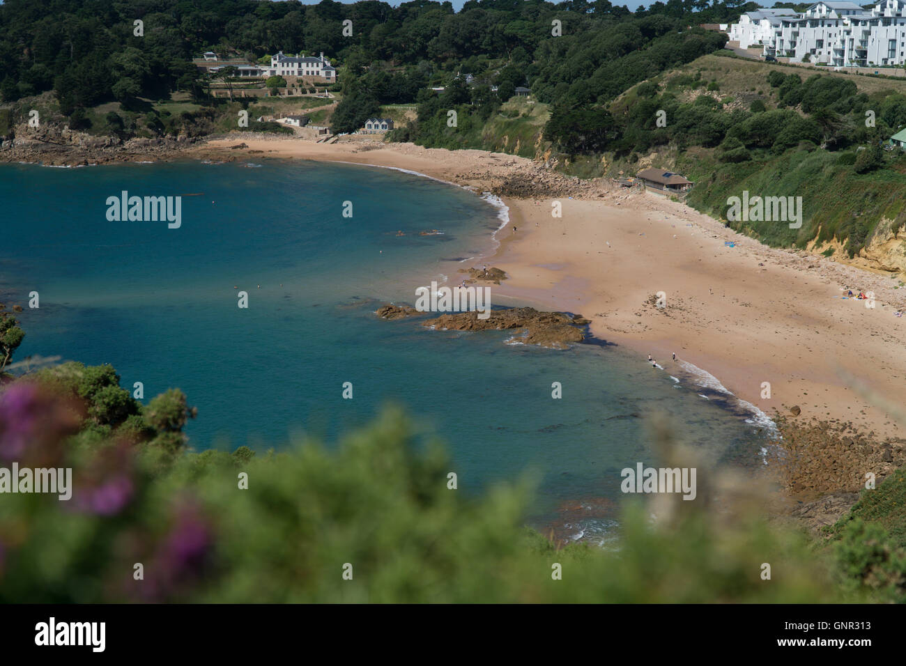 Malerische Aussicht auf Portelet Bay Beach, Jersey, Kanalinseln, Stockfoto