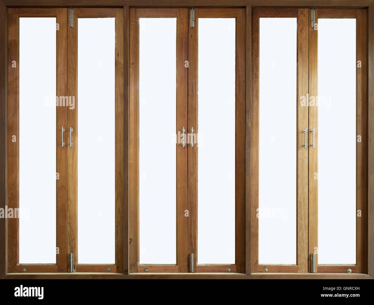 Hohen Holzfenster isoliert auf weiss Stockfoto