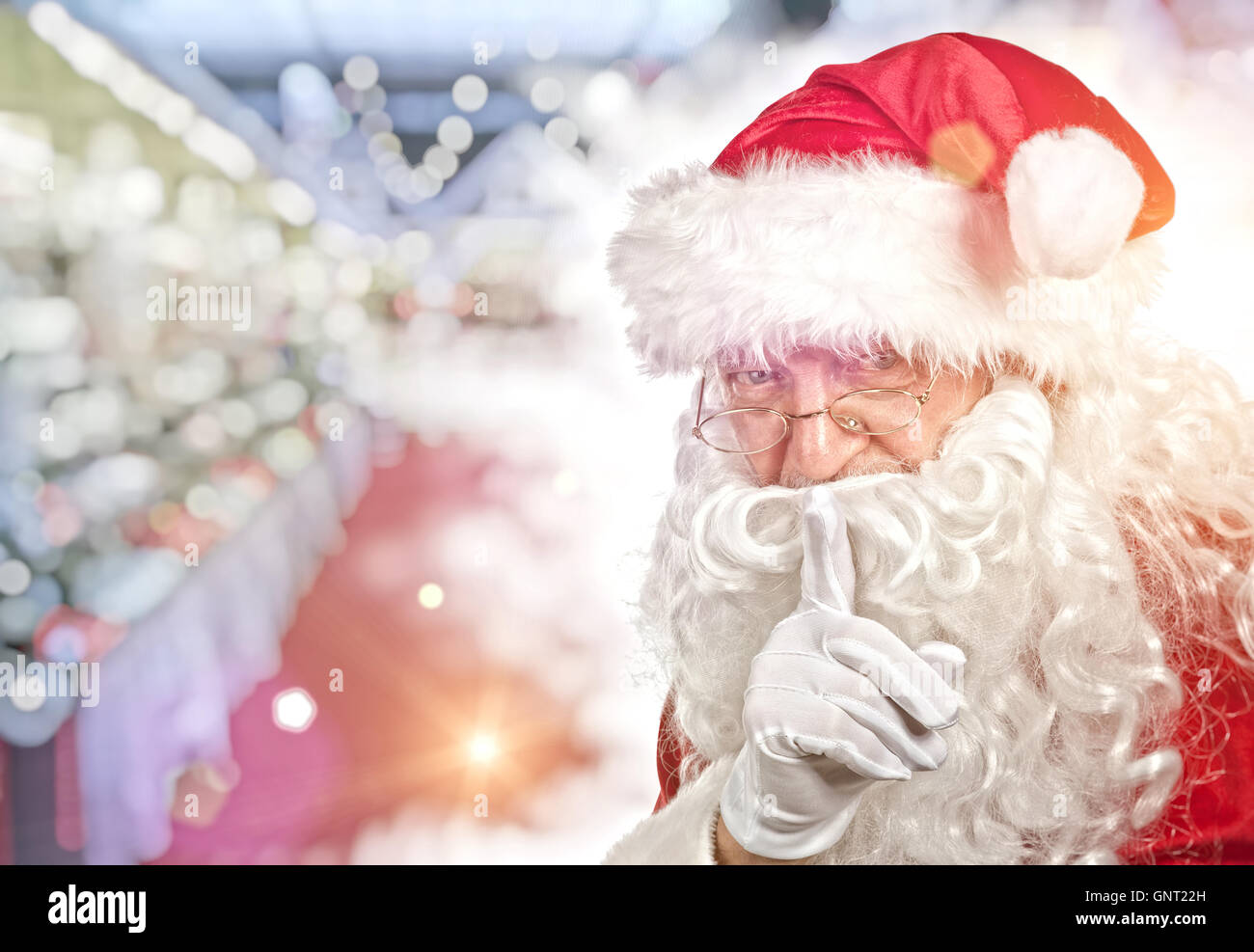 Santa Claus Porträt Stille Geste Stockfoto