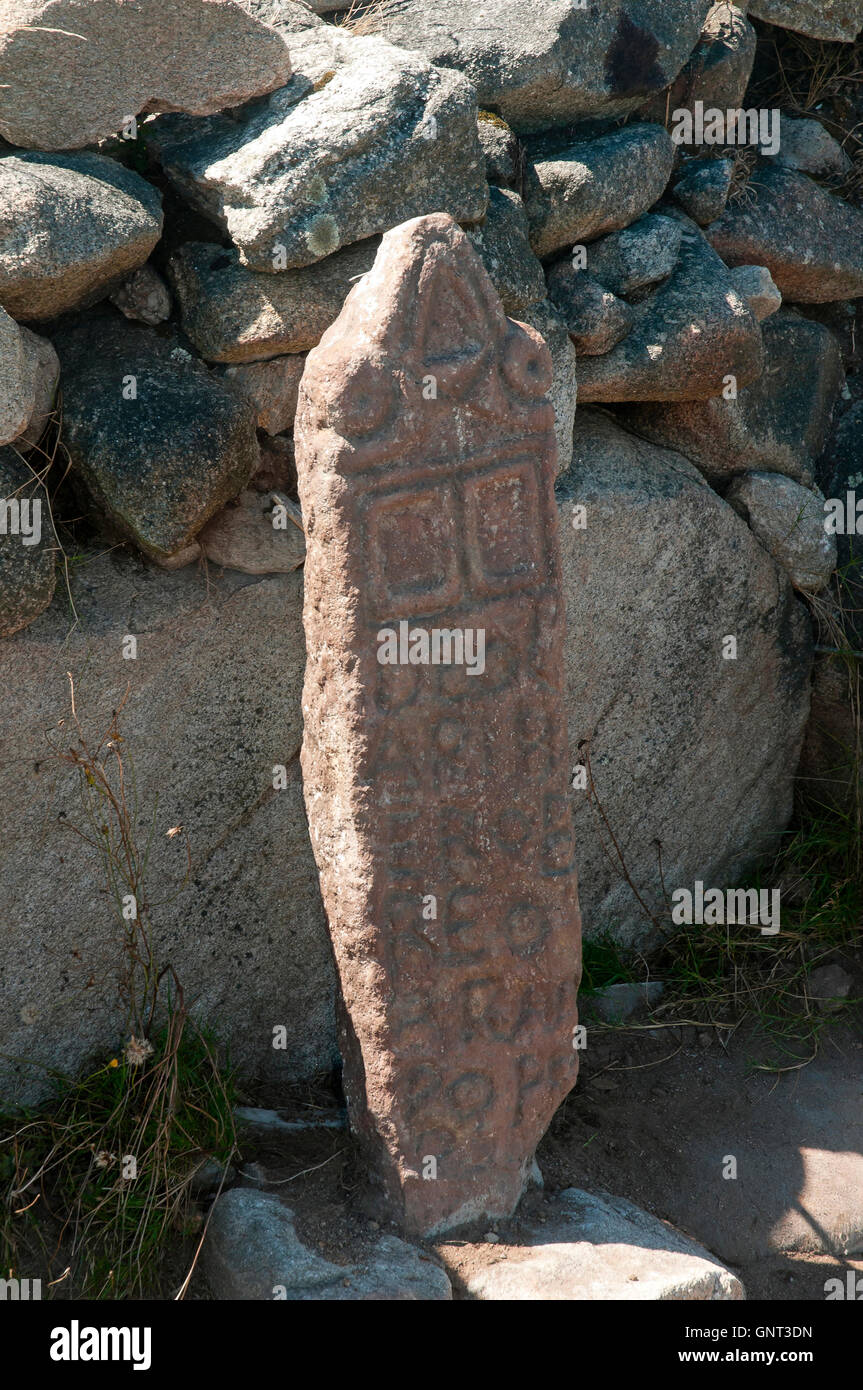 Altar, Galizisch-römischen Heiligtum in "Monte do Facho" - 3. Jahrhundert, Donon, Pontevedra Provinz, Region Galicien, Spanien, Europa Stockfoto