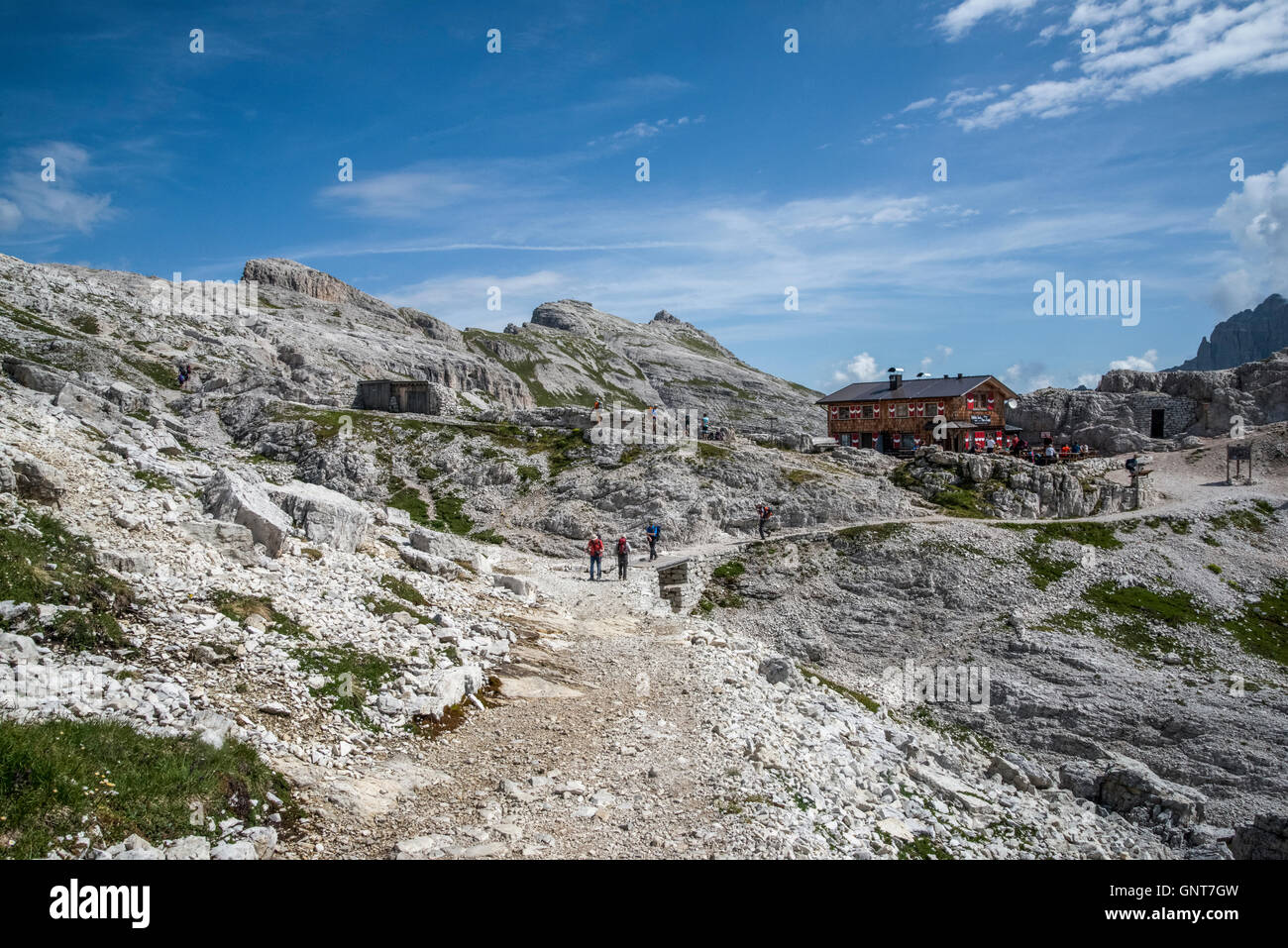 Sexten-Sextner Dolomiten Berghütte Hütte Buellelejoch Stockfoto