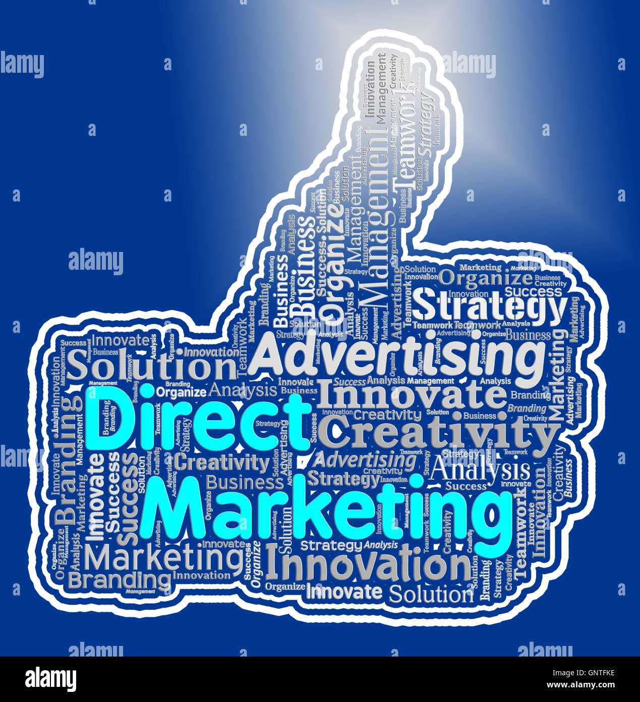Direct Marketing Daumen zeigt Emarketing Thumbs Up Stockfoto