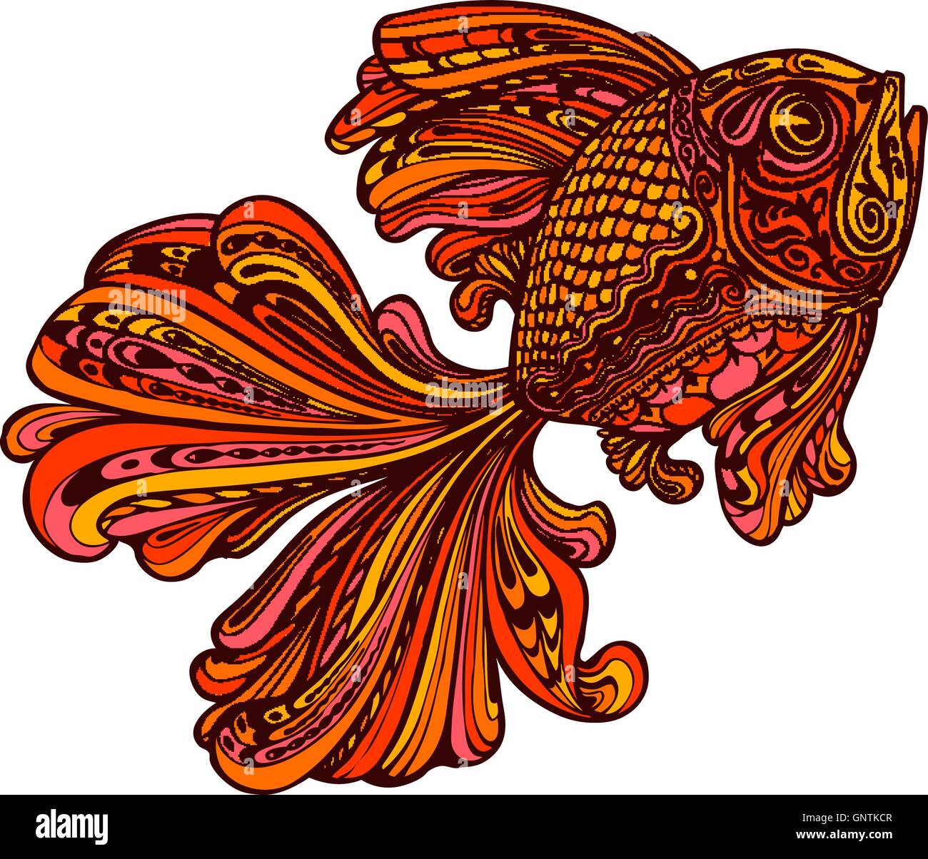 Ethnische verzierten goldenen Fisch. Vektor-illustration Stock Vektor