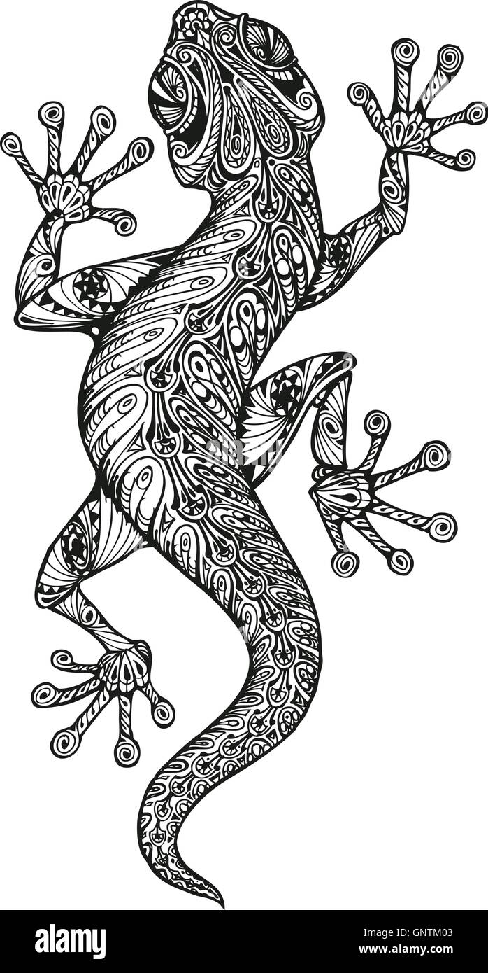Ethnische verzierten Salamander. Vintage Grafik Vektor-illustration Stock Vektor