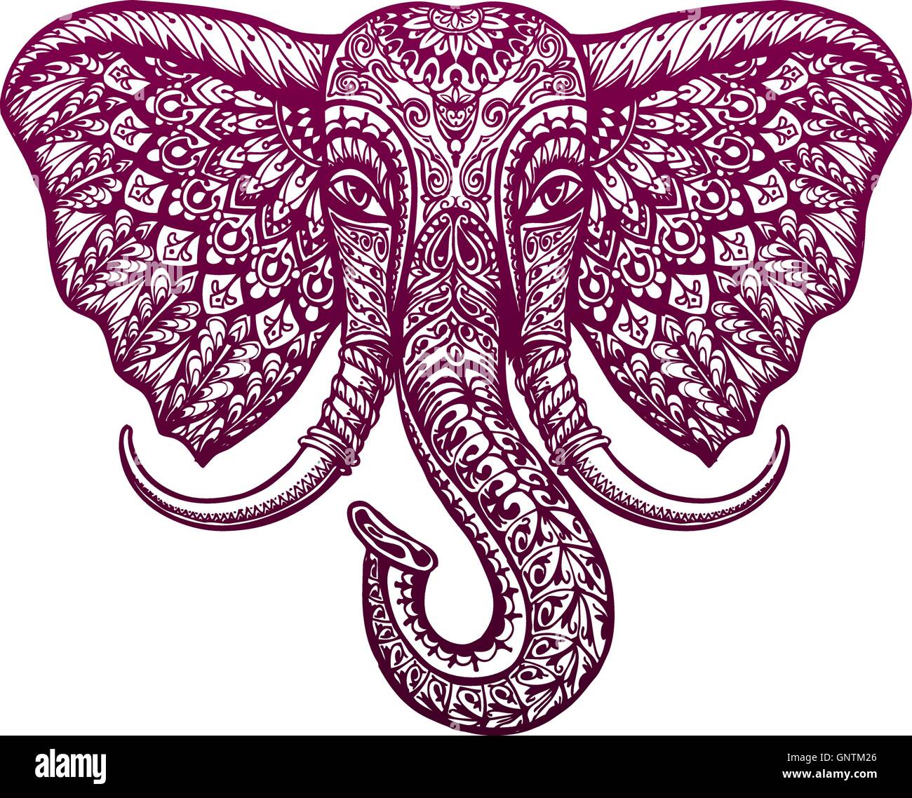 Elefantenkopf gemalt ethnische tribal Ornament. Vektor-illustration Stock Vektor