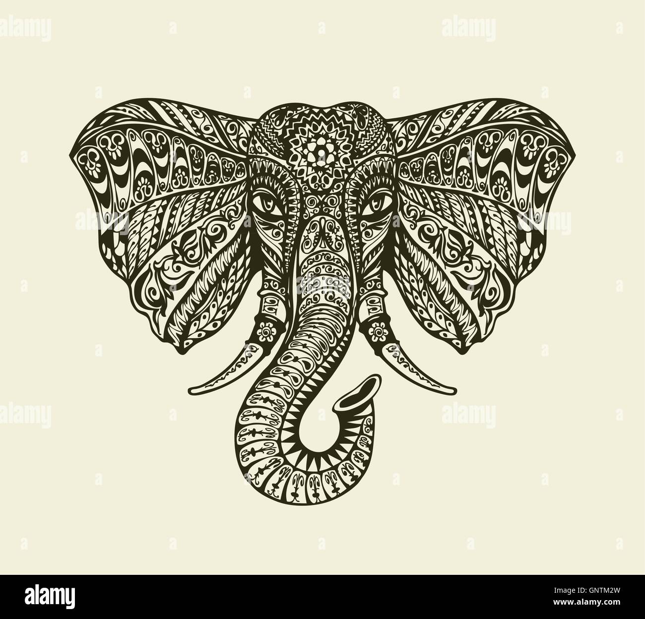 Vintage Grafik indischer Elefant. Florale Muster im Ethno-Stil. Vektor-illustration Stock Vektor