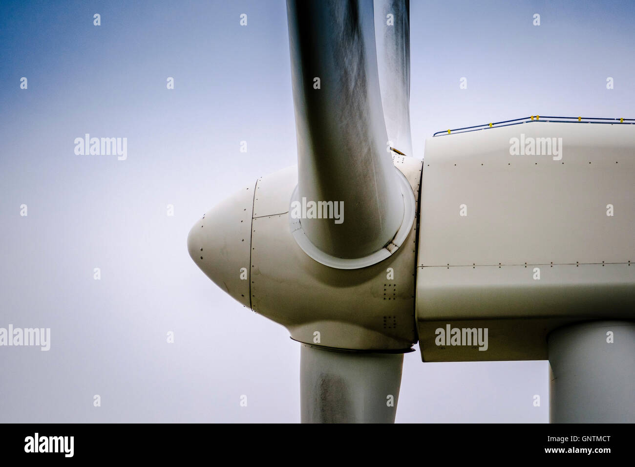 Nahaufnahme Detail einer Windkraftanlage in South Lanarkshire, Schottland Stockfoto