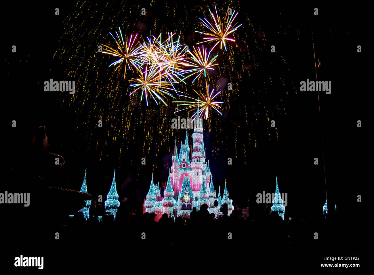Feuerwerk über Cinderellas Schloss im Magic Kingdom Stockfoto