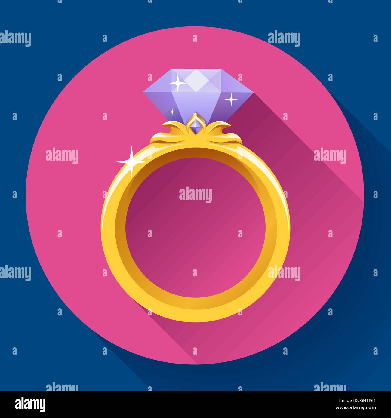 Diamant-Goldring-Symbol. Flache 2.0 Vektor-Design-Stil mit langen Schatten Stock Vektor