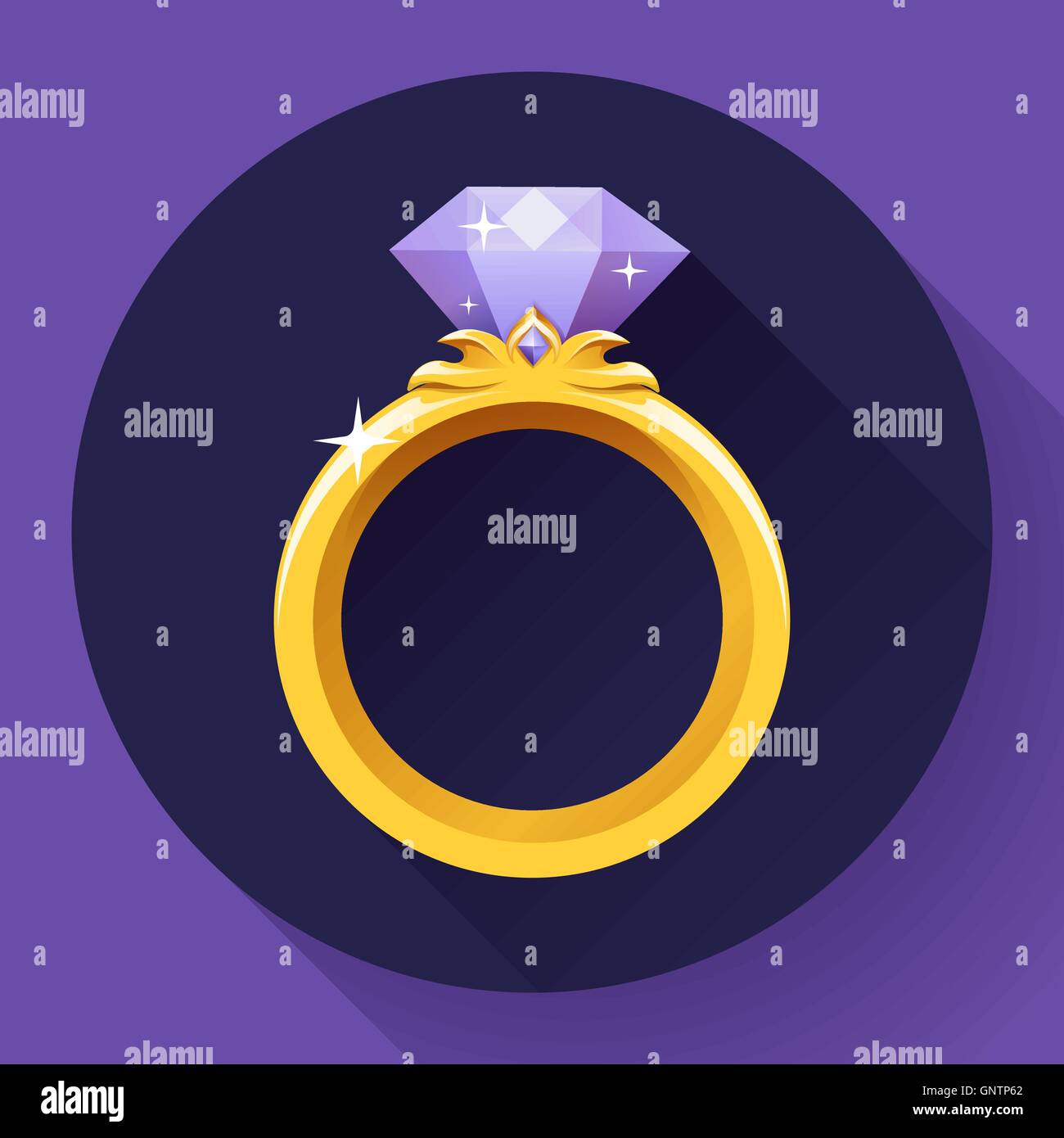 Diamant-Goldring-Symbol. Flache 2.0 Vektor-Design-Stil mit langen Schatten Stock Vektor