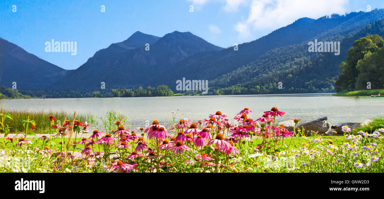 Promenade des Sees Schliersee - Bayern, Deutschland Stockfoto