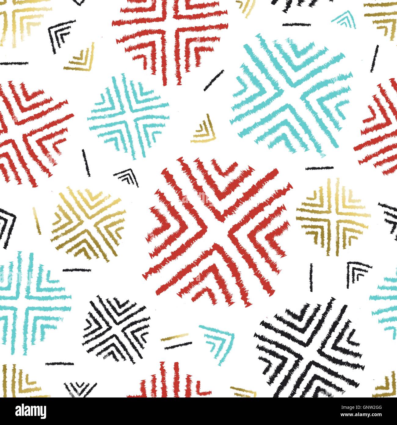 Nahtlose Muster mit abstrakter Kunstdesign, bunte Stammes-handgezeichnete Abbildung Hintergrund. EPS10 Vektor. Stock Vektor