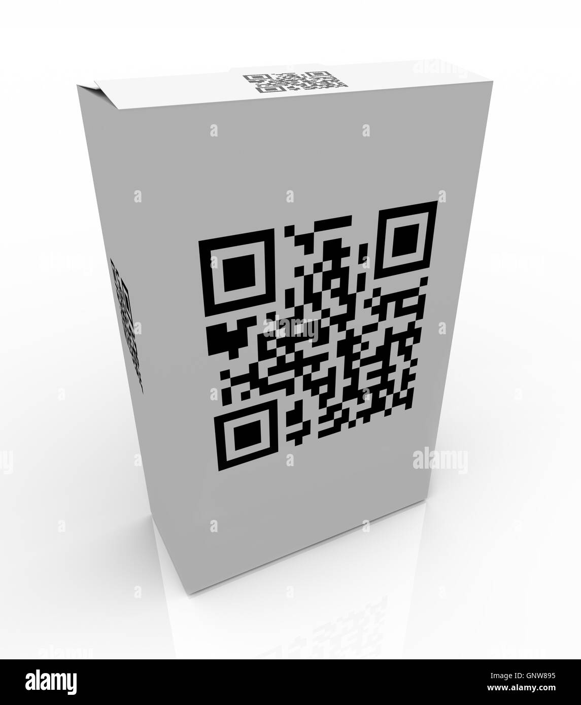 QR Produktcode auf Box für das Scannen von Barcodes Stockfoto