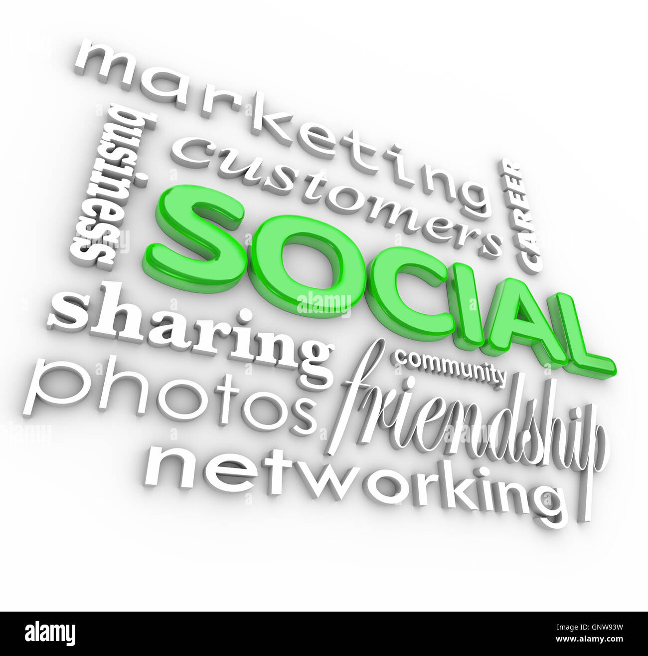 Soziale 3d Worte Hintergrund Community-Business-Marketing Stockfoto