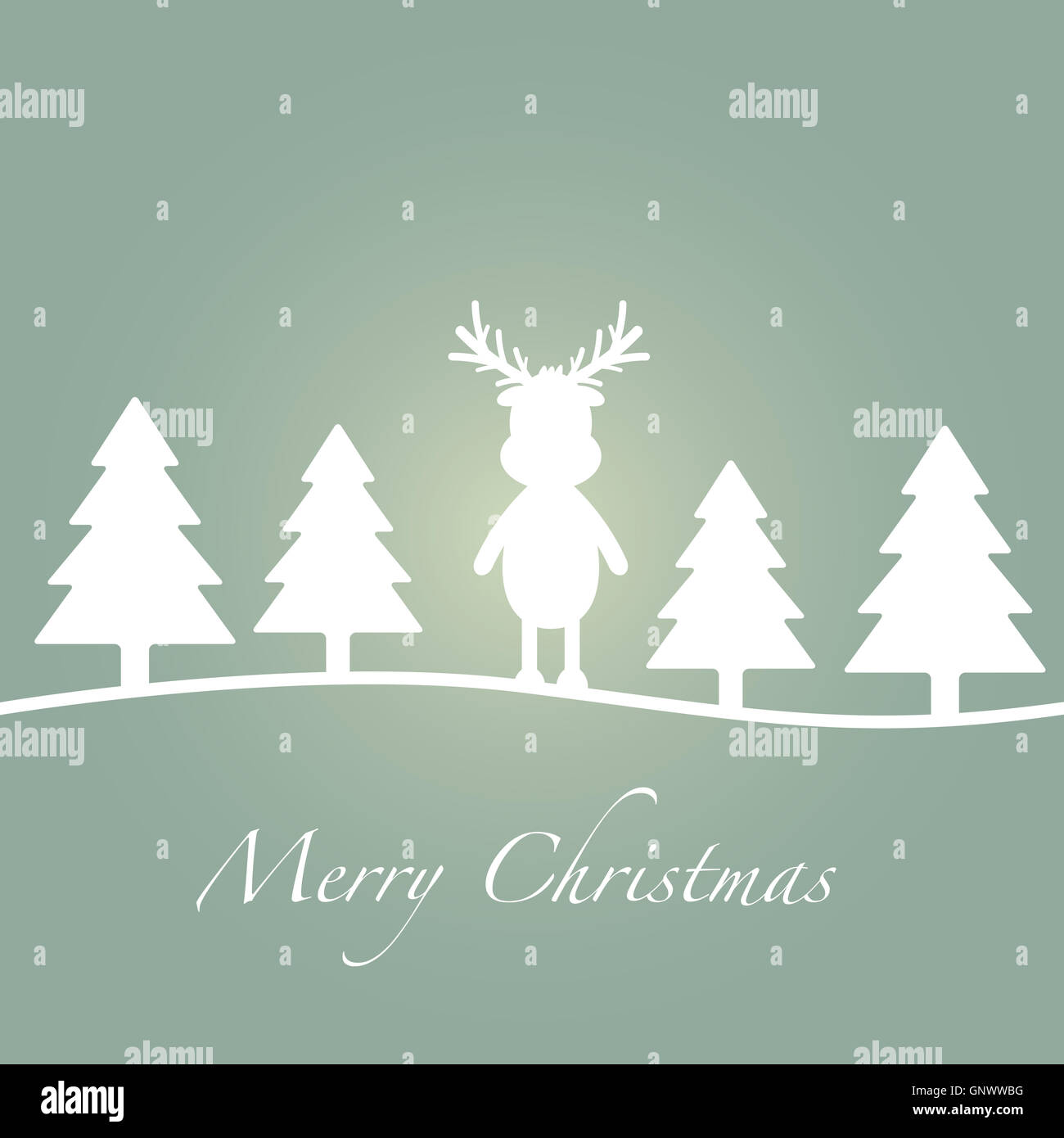 Frohe Weihnachten grüner Baum Rentier Karte Stockfoto