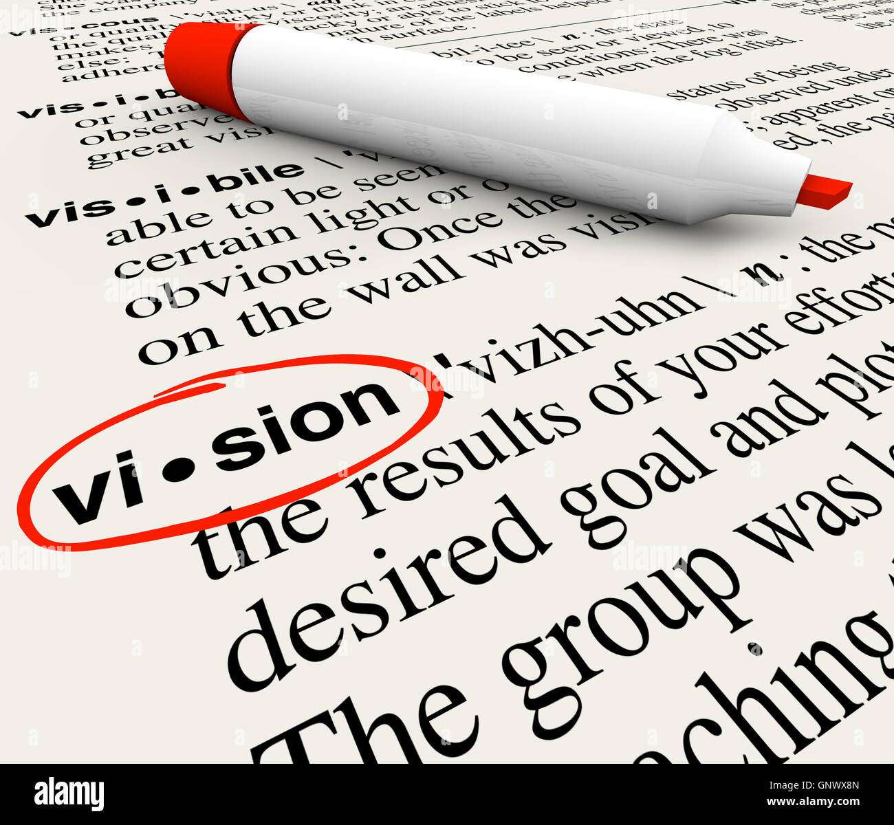 Vision Wort Wörterbuch Definition Führungserfolg Stockfoto