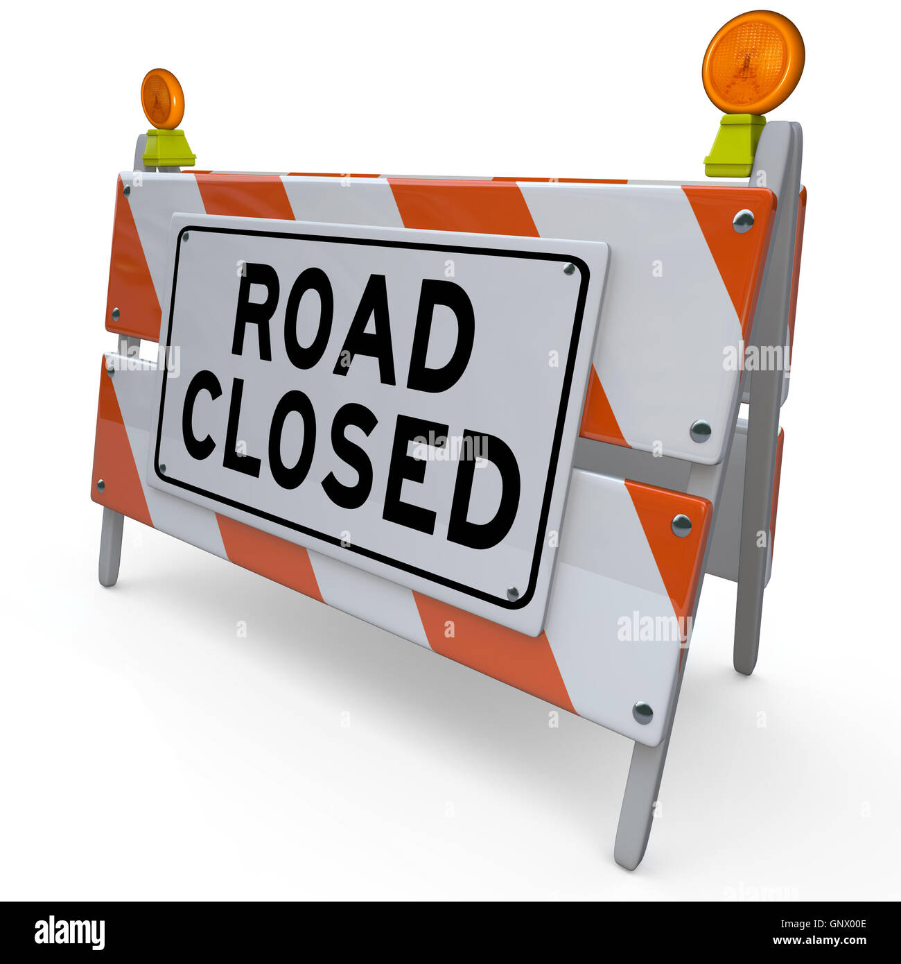 Geschlossene Barrikade Bau Warnung Straßenschild Stockfoto