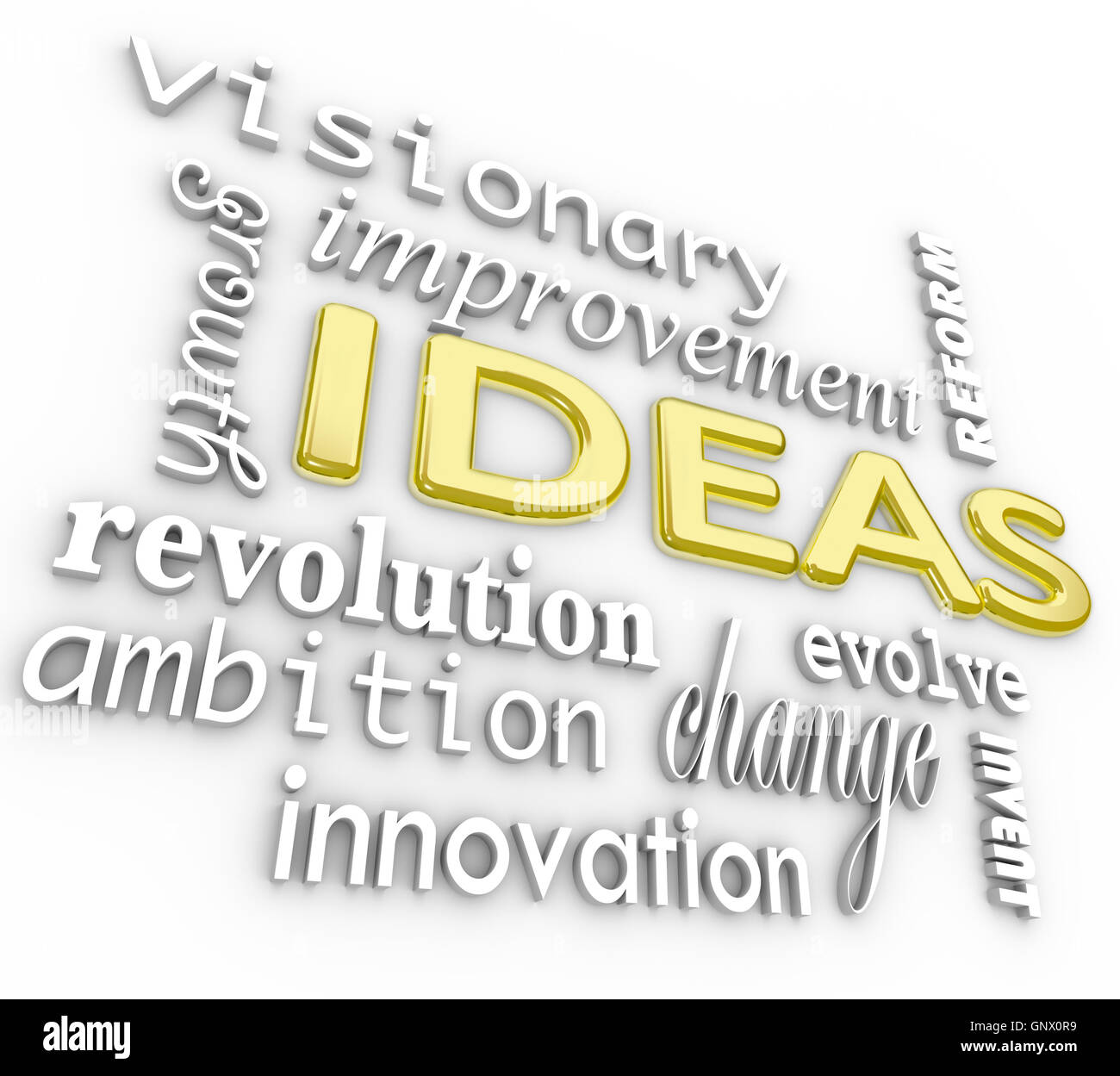 Ideen-Word-Hintergrund - Innovation Vision 3D Wörter Stockfoto