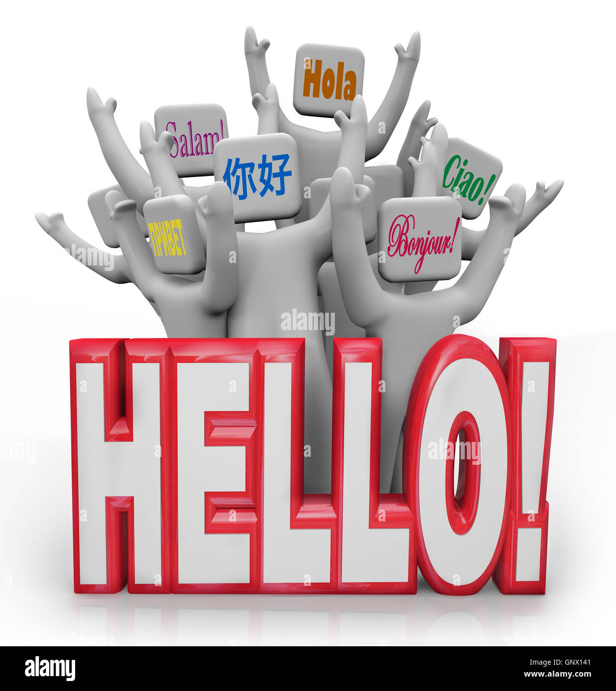 Hallo Leute Gruß in verschiedenen internationalen Sprachen Stockfoto
