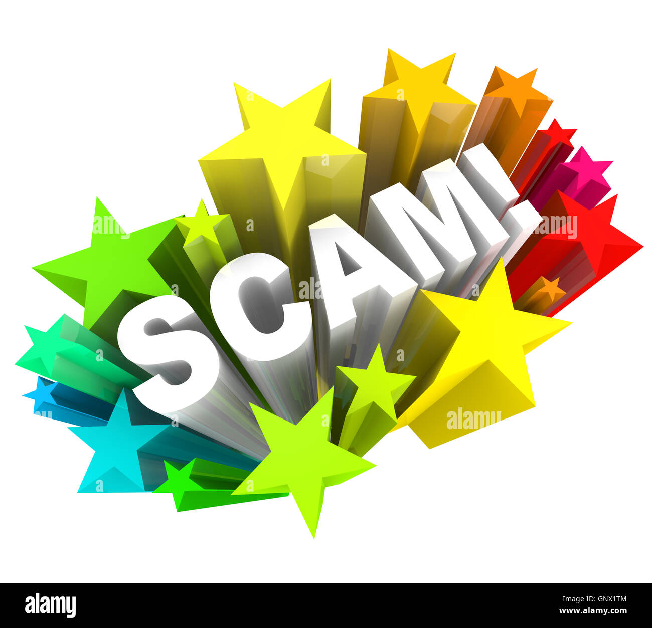 Scam 3D Swindle Con Wortspiel, kein Geld zu betrügen Stockfoto