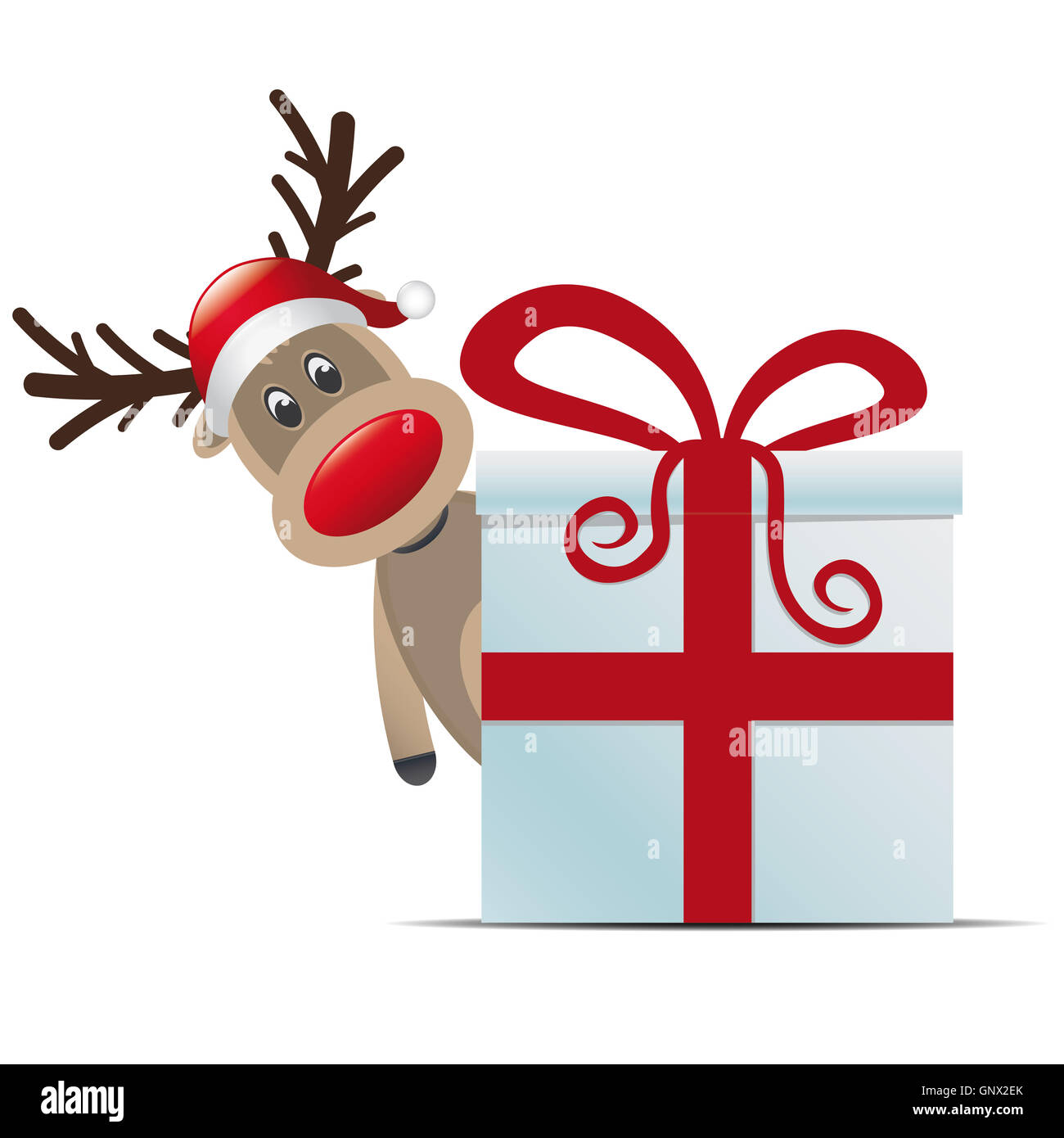 Rentier Weihnachten Geschenk Box Red ribbon Stockfoto