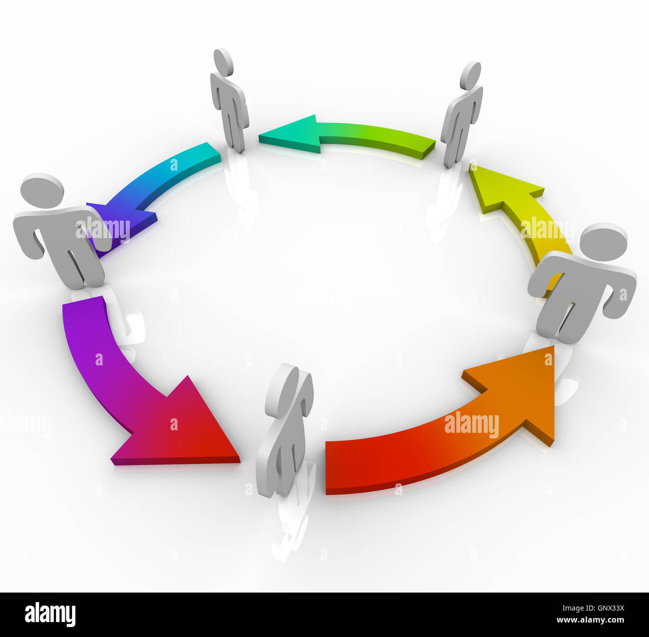 Menschen verbunden Pfeile Kreis Farben ändern Stockfoto