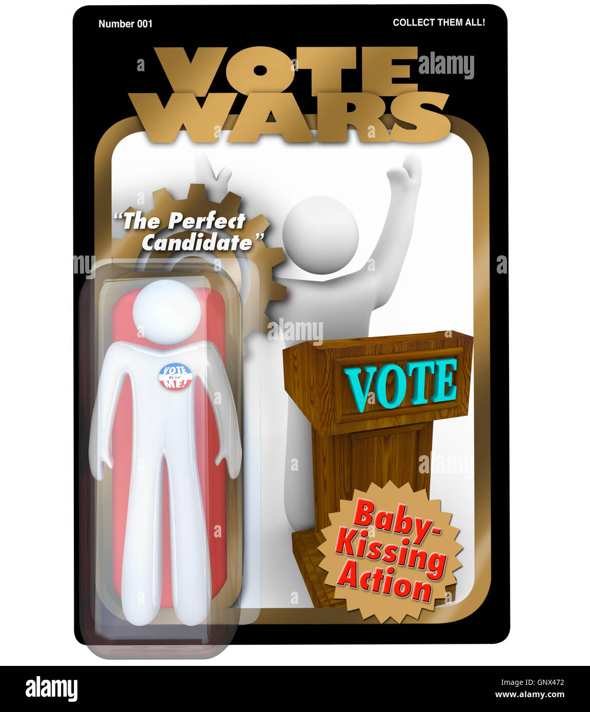 Politische Kandidaten Action Figur Abstimmung im Wahlkampf Stockfoto