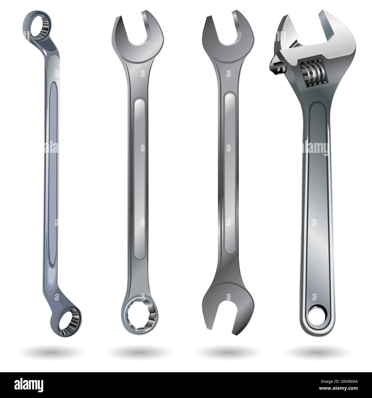 Werkzeug, Hand, Vektor, Reparatur, Schraubenschlüssel, Schraubendreher, Abbildung, isoliert, Hintergrund, Bausatz, weiß, Schraubenschlüssel, Haus, Satz, Verbesserung Stockfoto