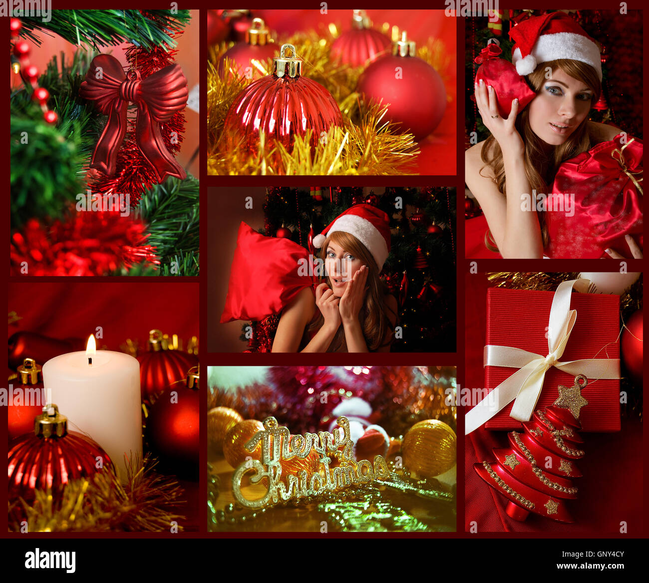 Rote Collage aus verwandten Thema Weihnachten Stockfoto