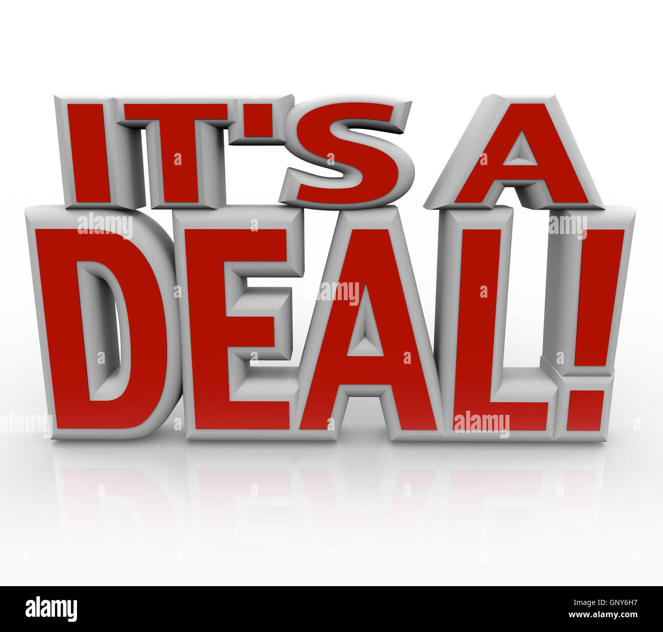 Es ist ein Deal 3D Worte Vereinbarung oder abgeschlossenen Verkauf Stockfoto