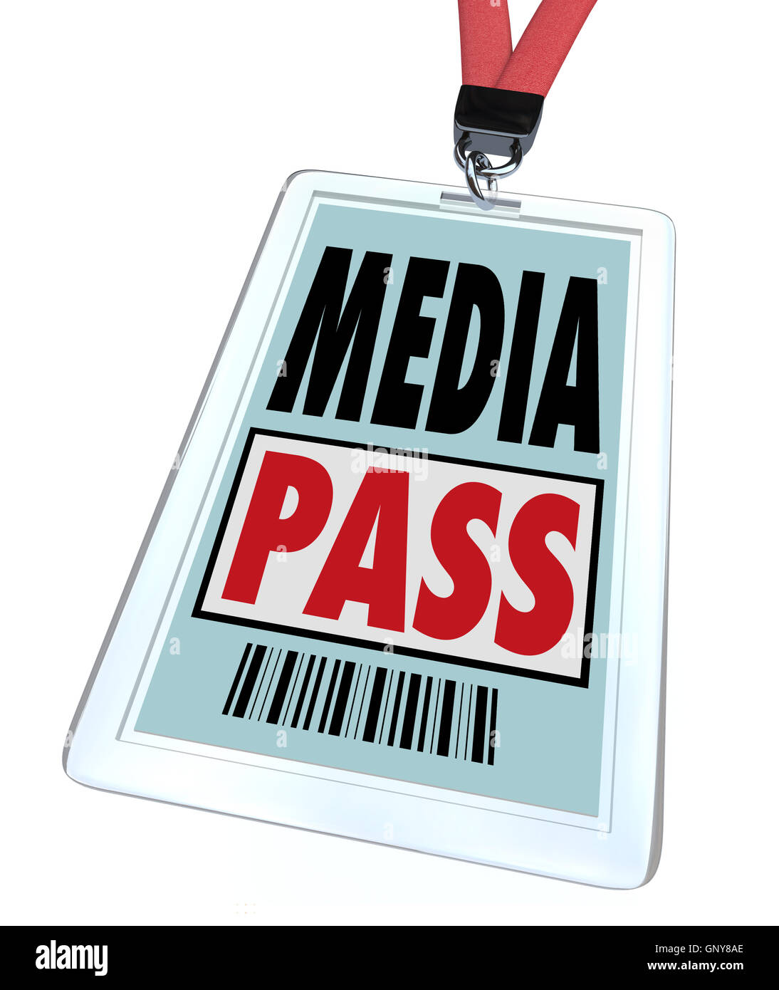 Medien-Pass Abzeichen Lanyard - Reporter Zugang bei Veranstaltung oder Interview Stockfoto