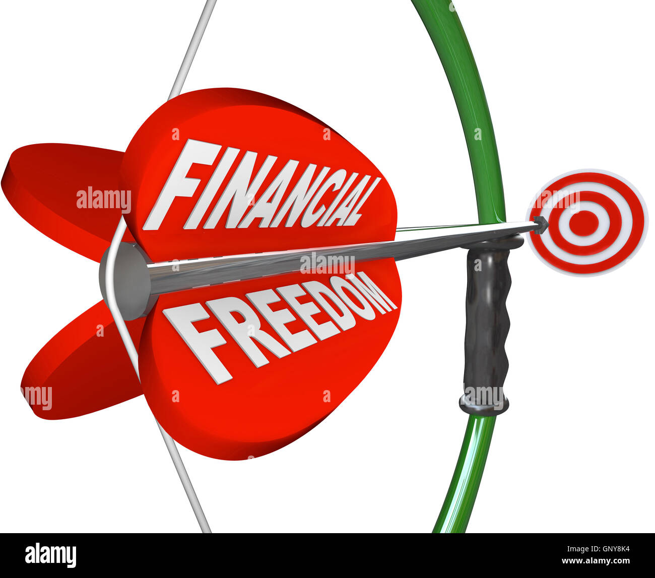 Finanzielle Freiheit Unabhängigkeit Bogen Pfeil angestrebten Ziel Stockfoto