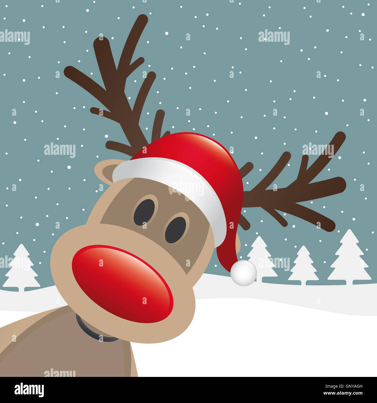 Rentier rote Nase Weihnachtsmann Mütze Stockfoto