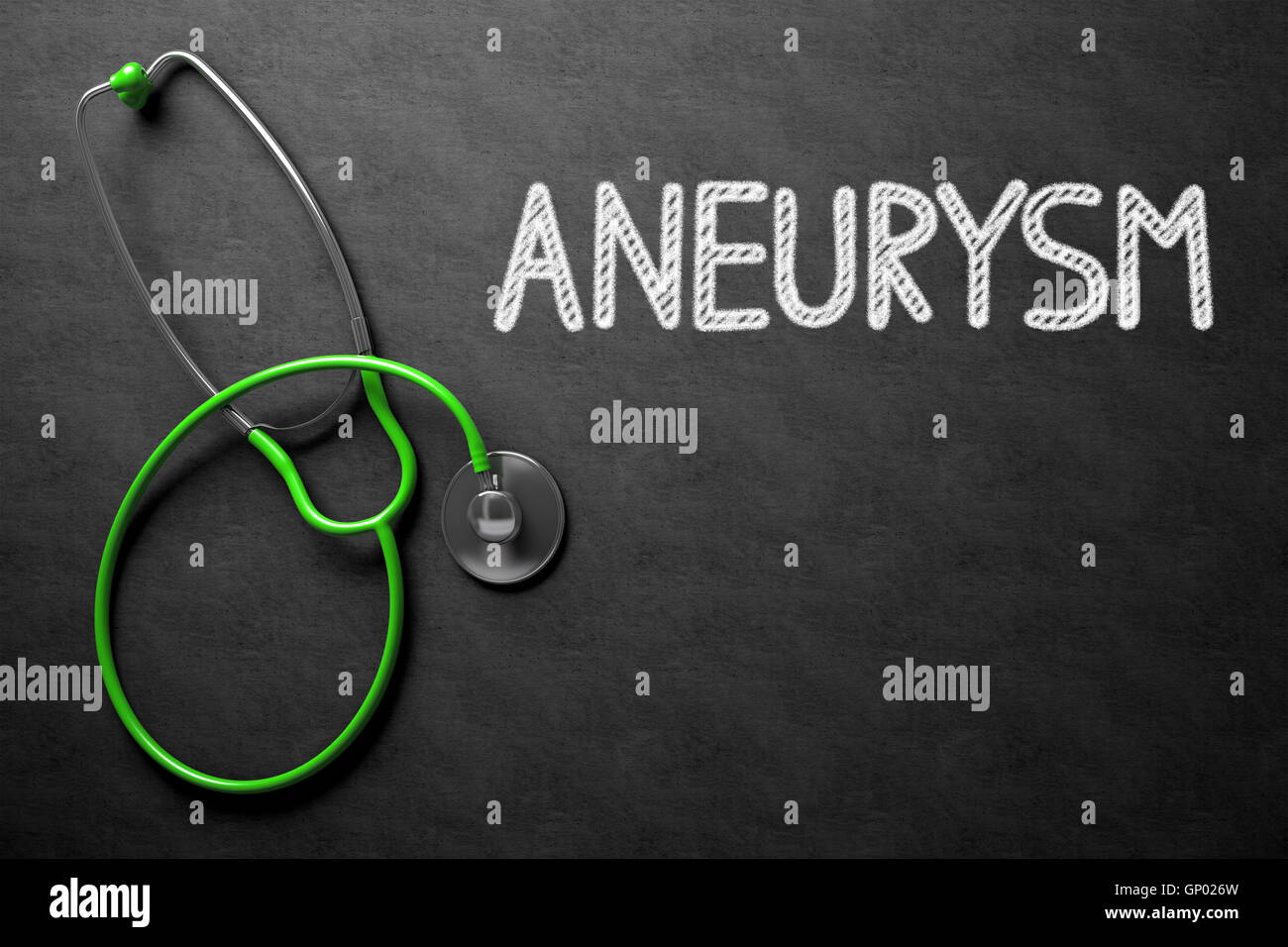 Schwarze Tafel mit Aneurysma - medizinisches Konzept. Medizinisches Konzept: Aneurysma - schwarze Tafel mit Hand gezeichnet, Text und Grün S Stockfoto