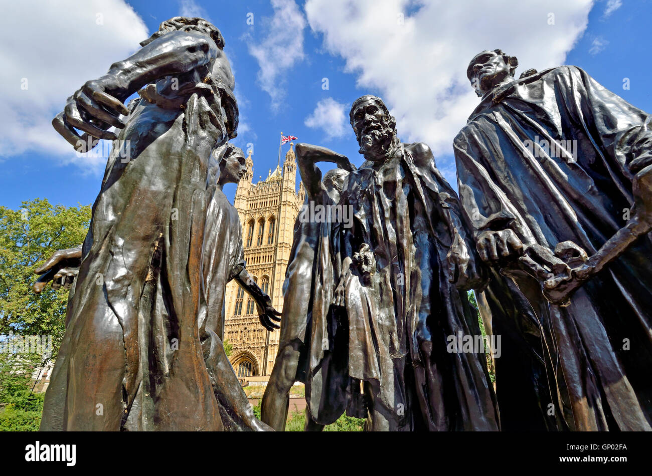 London, England, Vereinigtes Königreich. Rodins Bürger von Calais (Rodin: 1895) in der Victoria Tower Gardens, Westminster. Stockfoto