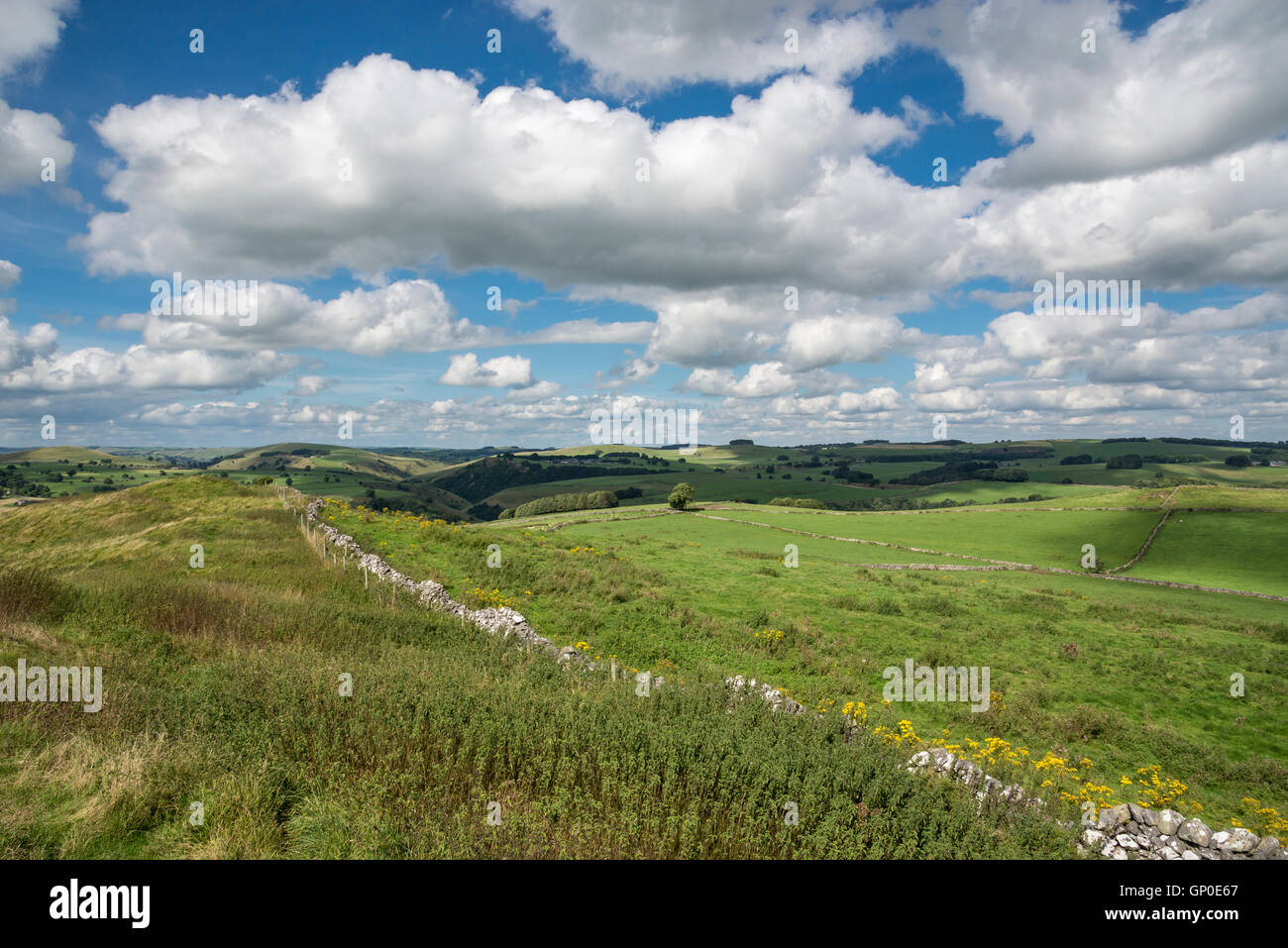 Weite Aussicht über die Felder in der Nähe von Milldale in der Peak District National Park, England. Stockfoto