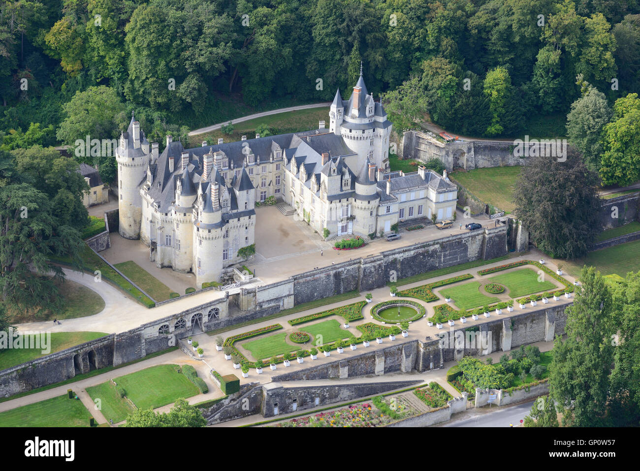 LUFTAUFNAHME. Schloss Ussé. Rigny-Ussé, Indre-et-Loire, Centre-Val de Loire, Frankreich. Stockfoto
