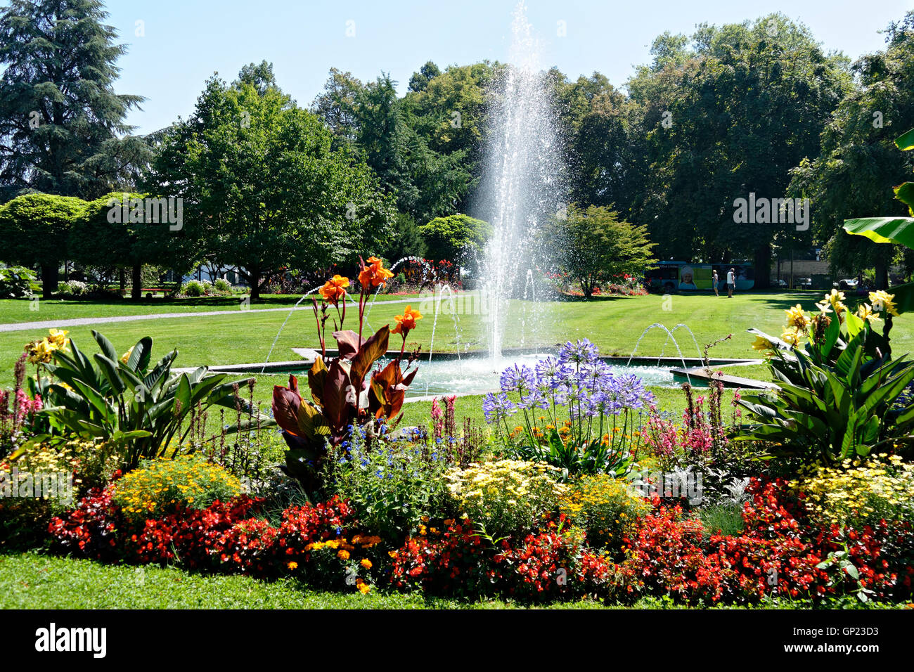 Stadt Garten Wasserbrunnen, Lindau, Schwaben, Bayern, Deutschland, Europa Stockfoto