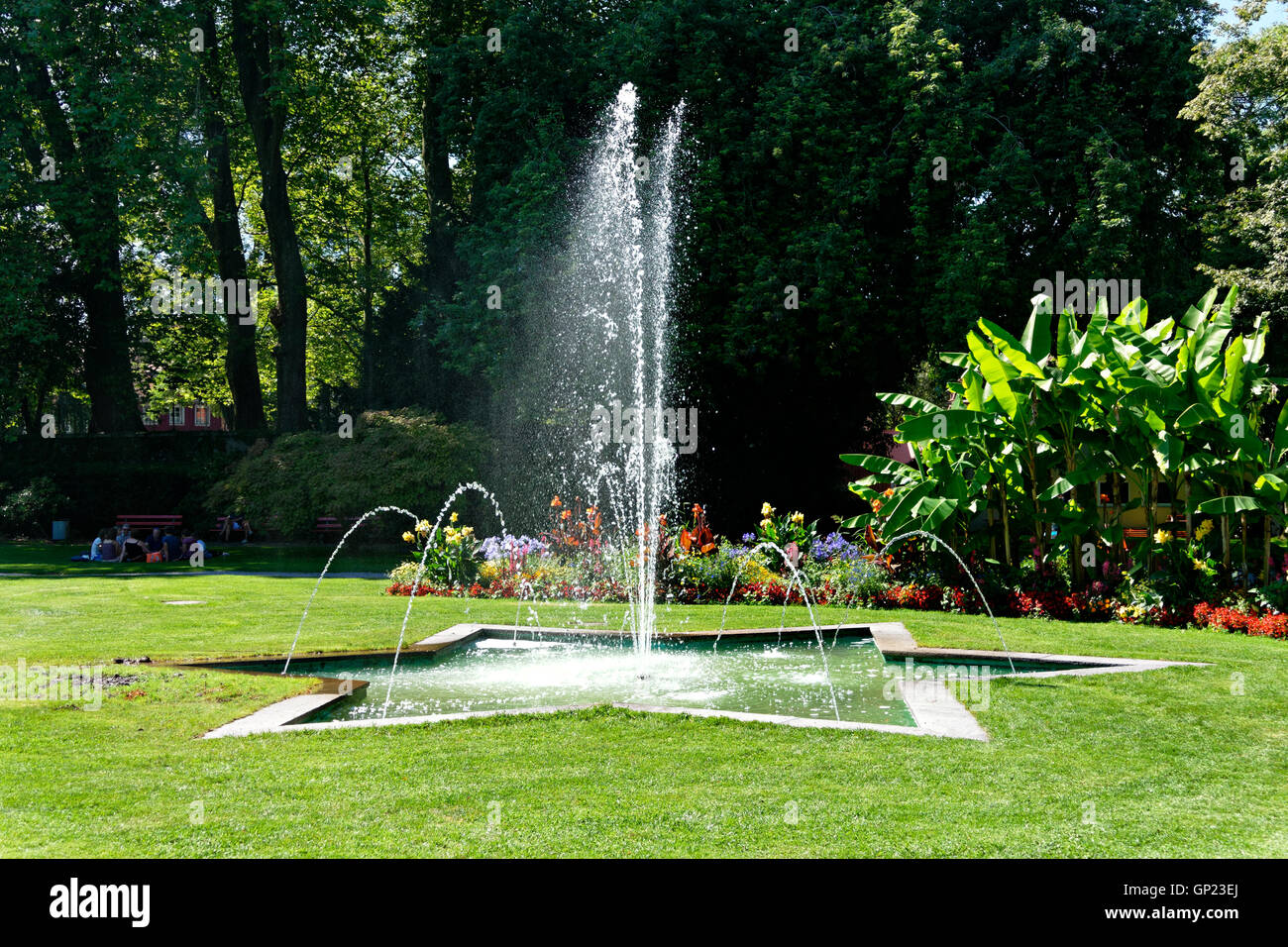 Stadt Garten Wasserbrunnen, Lindau, Schwaben, Bayern, Deutschland, Europa Stockfoto