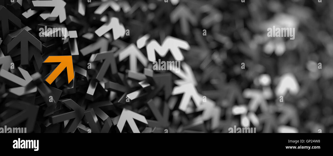 Unendliche Pfeil-Zeichen auf einer Ebene, 3D-Rendering Stockfoto